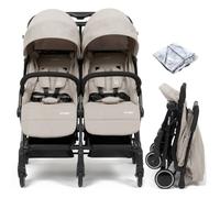 Puggle City Traveller Double Pushchair (Cashmere) | Flexible Double Buggy with Compact One-Hand Fold, Rain Cover & Reclining Seats - Lightweight Stroller from Birth