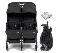 Puggle City Traveller Double Pushchair (Storm Black) | Flexible Double Buggy with Compact One-Hand Fold, Rain Cover & Reclining Seats - Lightweight Stroller from Birth