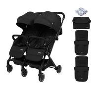 Puggle City Traveller Light Weight Compact Fold Twin Pushchair with 2 Honeycomb Footmuffs & Bag - Storm Black
