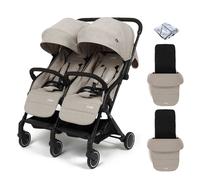 Puggle City Traveller Light Weight Compact Fold Twin Pushchair with 2 Universal Footmuffs - Cashmere