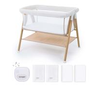 Puggle Dreamy Air Bedside Crib with Night Light & Bedside Crib Fitted Sheets- Natural Cashmere