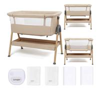 Puggle Dreamy Beside Crib with Bedding Starter Set & Musical Vibration Night Light, 6-Piece Bundle - Cashmere