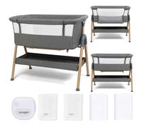 Puggle Dreamy Beside Crib with Bedding Starter Set & Musical Vibration Night Light, 6-Piece Bundle - Grey