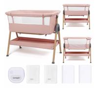 Puggle Dreamy Beside Crib with Bedding Starter Set & Musical Vibration Night Light, 6-Piece Bundle - Pink