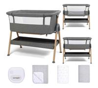 Puggle Dreamy Beside Crib with Musical Night Light & To The Moon & Back Bedding Set, 5-Piece Bundle - Grey