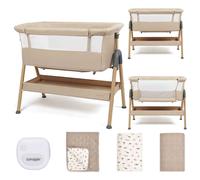 Puggle Dreamy Beside Crib with Musical Night Light & Wild At Heart Bedding Set, 5-Piece Bundle - Cashmere