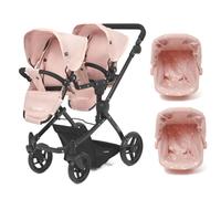 Puggle Grace Duo Twin Dolls Stroller Pushchair with 2 Car Seats - Blush Pink
