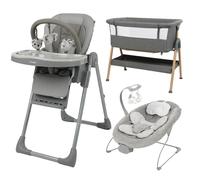 Puggle Highchair, Beside Crib & Bouncer 3-Piece Bundle - Grey