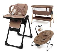 Puggle Highchair, Beside Crib & Bouncer 3-Piece Bundle - Truffle