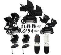Puggle Memphis 2-in-1 Duo Double Twin Travel System with 2 Car Seats, 2 Bases, 2 Footmuff & Bag-Midnight Black