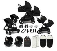 Puggle Memphis 2-in-1 Duo Double Twin Travel System with 2 i-Size Car Seats, 2 Footmuffs & Bag -Midnight Black