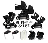 Puggle Memphis 2-in-1 Duo Double Twin Travel System with 2 i-Size Car Seats & 2 ISOFIX Bases - Midnight Black