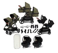 Puggle Memphis 2-in-1 Duo Double Twin Travel System with 2 Safe Fit i-Size R129 Car Seats - Forest Green