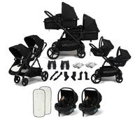 Puggle Memphis 2-in-1 Duo Double Twin Travel System with 2 Safe Fit i-Size R129 Car Seats - Midnight Black