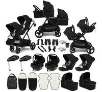 Puggle Memphis 3-in-1 Duo Double Twin Travel System with Carrycots, Bases, Footmuffs & Bag-Midnight Black Luxe