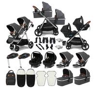 Puggle Memphis 3-in-1 Duo Double Twin Travel System with Carrycots, Bases, Footmuffs & Bag-Platinum Grey Luxe