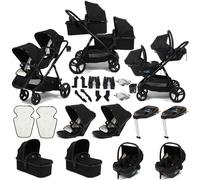 Puggle Memphis 3-in-1 Duo Double Twin Travel System with R129 Car Seats, Carrycots & Bases-Midnight Black Luxe