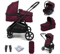 Puggle Monaco XT 2-in-1 Pram & Pushchair Travel System (Burgundy) | Complete Baby Travel System with Group 0+ Infant Car Seat, Carrycot-to-Pushchair Conversion & Reversible Seat