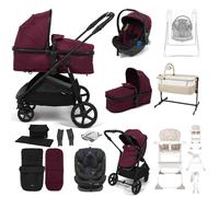 Puggle Monaco XT 2-in-1 Travel System with 2 Car Seats 13-Piece Bundle- Burgundy