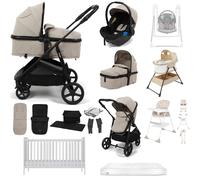 Puggle Monaco XT 2-in-1 Travel System with Cot & Mattress 14-Piece Everything You Need Bundle - Cashmere