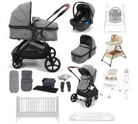 Puggle Monaco XT 2-in-1 Travel System with Cot & Mattress 14-Piece Everything You Need Bundle - Graphite Grey