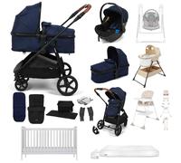 Puggle Monaco XT 2-in-1 Travel System with Cot & Mattress 14-Piece Everything You Need Bundle - Navy