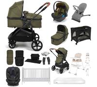Puggle Monaco XT 2-in-1 Travel System with Cot & Mattress 15-Piece Everything You Need Bundle - Forest Green