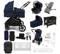 Puggle Monaco XT 2-in-1 Travel System with Cot & Mattress 15-Piece Everything You Need Bundle - Navy
