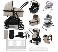 Puggle Monaco XT 2-in-1 Travel System with Henbury Cot Bed & Eco Fibre Mattress 14-Piece Bundle - Cashmere