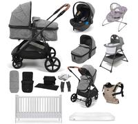 Puggle Monaco XT 2-in-1 Travel System with Henbury Cot Bed & Eco Fibre Mattress 14-Piece Bundle- Graphite Grey