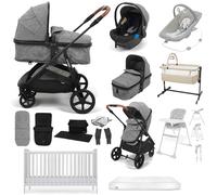 Puggle Monaco XT 2-in-1 Travel System with Henbury Cot Bed & Eco Fibre Mattress 14-Piece Bundle - Graphite Grey