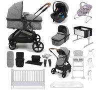Puggle Monaco XT 2-in-1 Travel System with Henbury Cot Bed & Eco Fibre Mattress 14-Piece Bundle- Graphite Grey