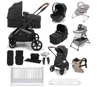 Puggle Monaco XT 2-in-1 Travel System with Henbury Cot Bed & Eco Fibre Mattress 14-Piece Bundle - Storm Black