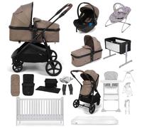 Puggle Monaco XT 2-in-1 Travel System with Henbury Cot Bed & Eco Fibre Mattress 14-Piece Bundle - Truffle