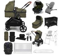 Puggle Monaco XT i-Size Travel System with Henbury Cot Bed & Mattress 15-Piece Bundle - Forest Green