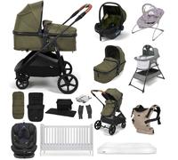Puggle Monaco XT i-Size Travel System with Henbury Cot Bed & Mattress 15-Piece Bundle - Forest Green