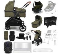 Puggle Monaco XT i-Size Travel System with Henbury Cot Bed & Mattress 15-Piece Bundle - Forest Green