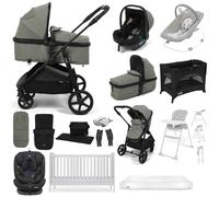 Puggle Monaco XT i-Size Travel System with Henbury Cot Bed & Mattress 15-Piece Bundle - Graphite Grey