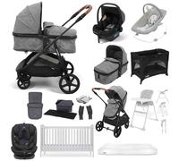 Puggle Monaco XT i-Size Travel System with Henbury Cot Bed & Mattress 15-Piece Bundle - Graphite Grey