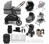 Puggle Monaco XT i-Size Travel System with Henbury Cot Bed & Mattress 15-Piece Bundle - Graphite Grey