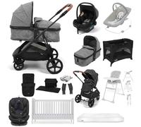Puggle Monaco XT i-Size Travel System with Henbury Cot Bed & Mattress 15-Piece Bundle - Graphite Grey