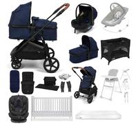 Puggle Monaco XT i-Size Travel System with Henbury Cot Bed & Mattress 15-Piece Bundle - Navy