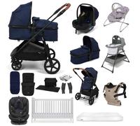 Puggle Monaco XT i-Size Travel System with Henbury Cot Bed & Mattress 15-Piece Bundle - Navy