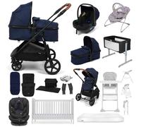 Puggle Monaco XT i-Size Travel System with Henbury Cot Bed & Mattress 15-Piece Bundle - Navy