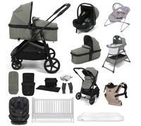 Puggle Monaco XT i-Size Travel System with Henbury Cot Bed & Mattress 15-Piece Bundle - Seagrass