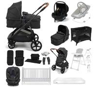 Puggle Monaco XT i-Size Travel System with Henbury Cot Bed & Mattress 15-Piece Bundle - Storm Black
