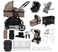 Puggle Monaco XT i-Size Travel System with Henbury Cot Bed & Mattress 15-Piece Bundle - Truffle