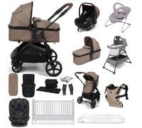 Puggle Monaco XT i-Size Travel System with Henbury Cot Bed & Mattress 15-Piece Bundle - Truffle