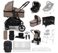 Puggle Monaco XT i-Size Travel System with Henbury Cot Bed & Mattress 15-Piece Bundle - Truffle