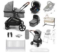 Puggle Monaco XT Travel System with Cot Bed & Mattress, 11 Pcs Everything You Need Bundle - Graphite Grey